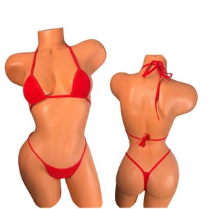 Red Micro Thong Bikini – Wide Front  Bikini Set, Exotic Dancer Swimwear, Festival Rave Look Spandex String Thong Set for Dancers & Baddies