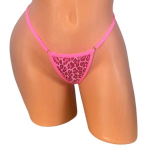 Pink Leopard hot pink trim Extreme Micro thong string bikini bottom exotic swimwear thong bottoms