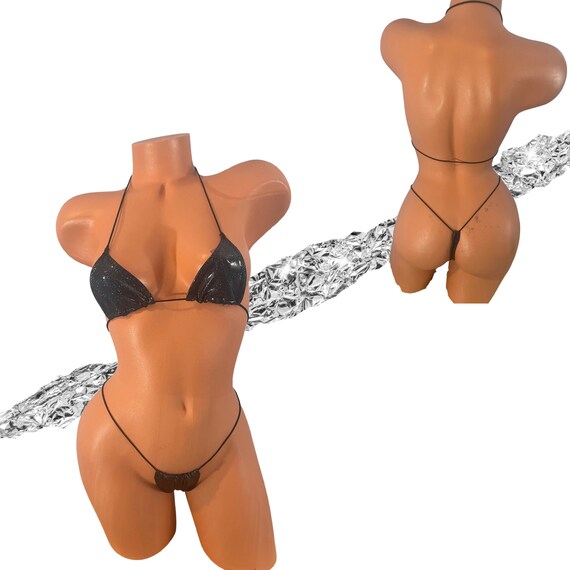 Bikini de hilo micro tanga apenas visible negro holografico talla unica Etsy Mexico