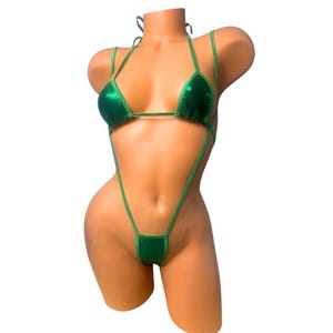 Kelly Green metallic Slingshot Bikini – Exotic Rave Wear
