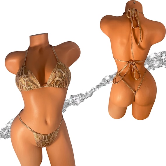 Bronze Iridescent Snake Print Python G String Thong Y Bottom Thong Micro  Bikini Plus Size Available XS-XXL 