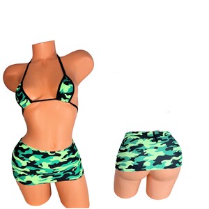 Mini skirt tiny skirt bikini coverup exotic dance wear club wear neon green camouflage