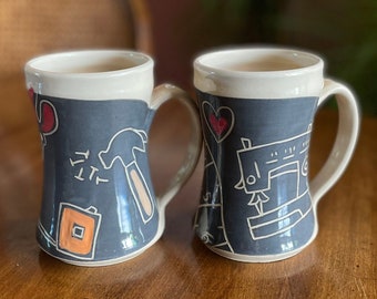 Tools and Sewing Mug Set / Set of 2 / His and Hers / DIY Couple Gift / Hers & Hers / His and His