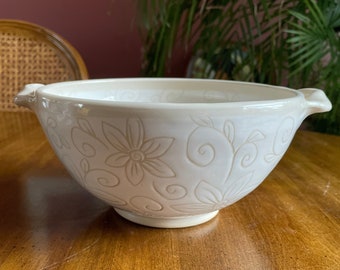 White Floral Serving Bowl with Handles