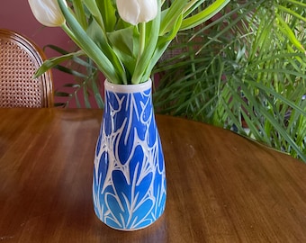 Blue Oak Leaf Vase