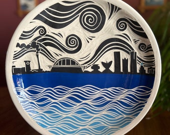 Milwaukee Skyline  16 inch Platter / Handmade / Wisconsin