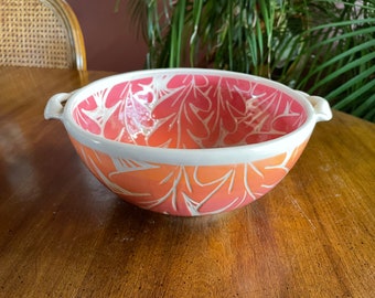 Orange and light-red Oak Leaf Serving Bowl with Handles