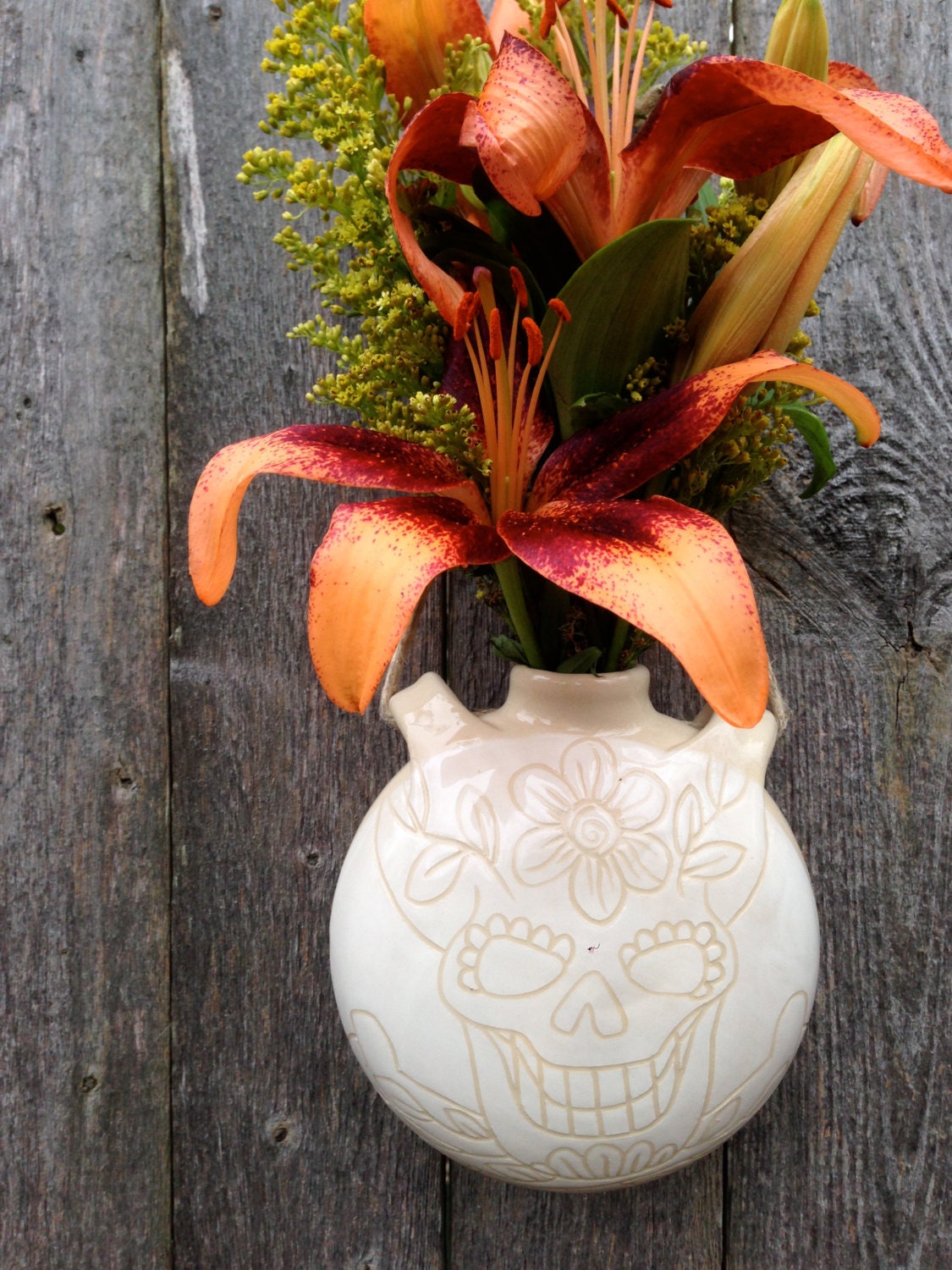 White Sugar Skull Wall Vase / Day of the Dead / Dia de los Etsy