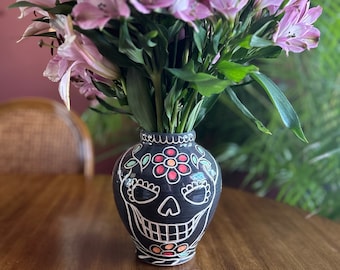 Large Colorful Sugar Skull Vase / Day of the Dead / Dia de los Muertos