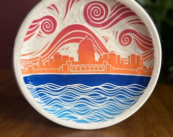 Madison Sunset Skyline Plate / Handmade / Wisconsin