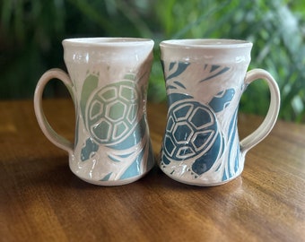 Green Turtle Mugs - Set of 2