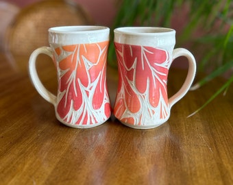 Red and Orange Oak Leaf Mugs - Set of 2