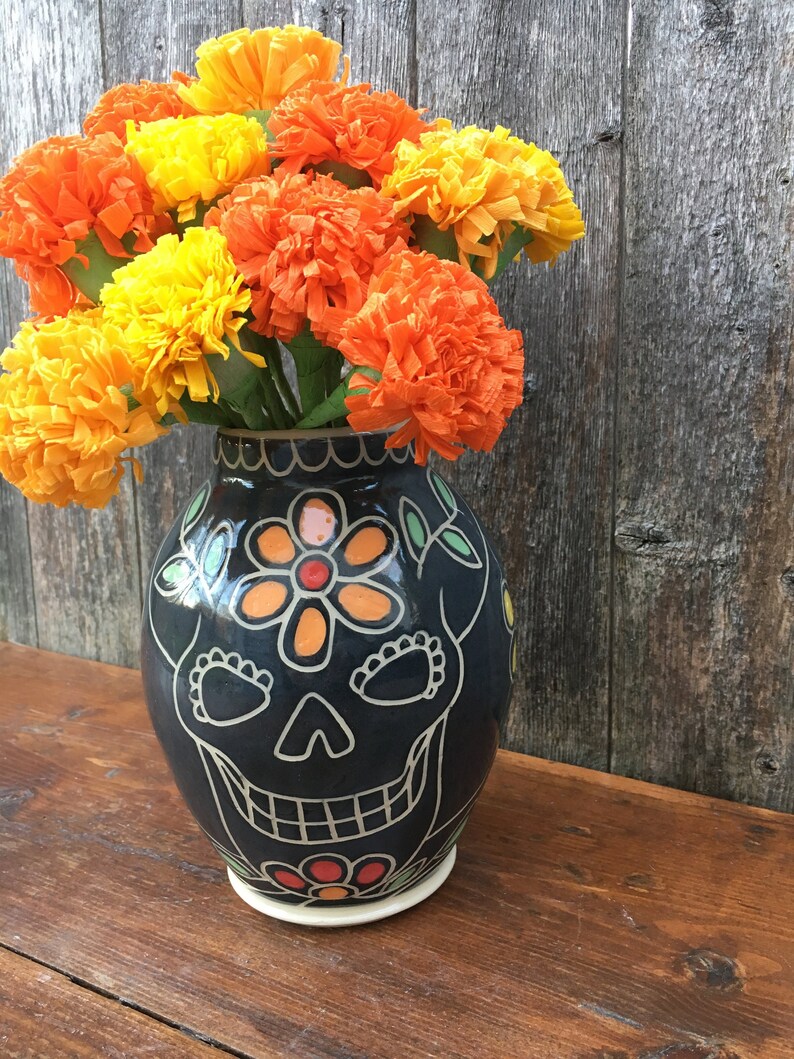 Colorful Sugar Skull Vase / Day of the Dead / Dia de los Etsy
