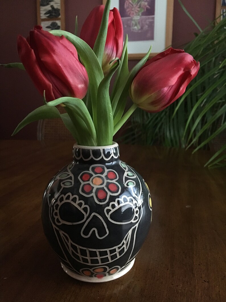 Colorful Sugar Skull Vase / Day of the Dead / Dia de los Etsy