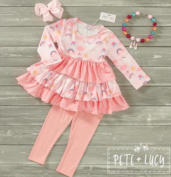 Pete + Lucy Unicorn Fluff Pant Set - Size 12-18M