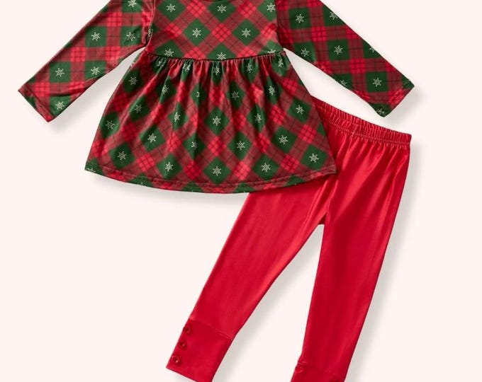 Girls Pete + Lucy Christmas Plaid Pant Set