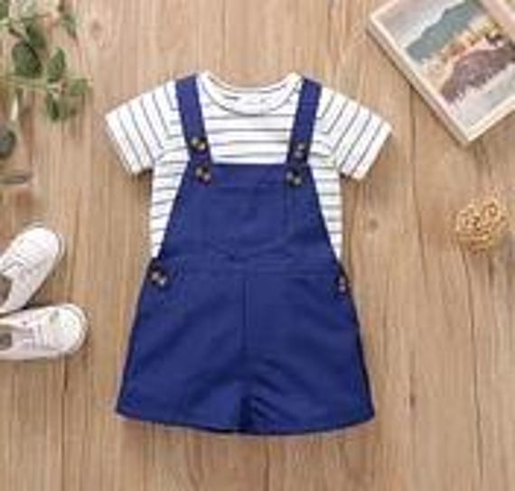 Boys Stripe Print Pocket Decor Short-Sleeved Set