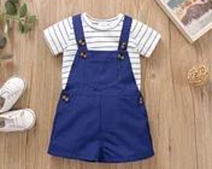 Boys Stripe Print Pocket Decor Short-Sleeved Set