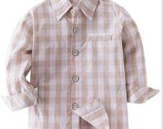 Beige & White Plaid Cotton Button-Down Shirt – Baby Toddler