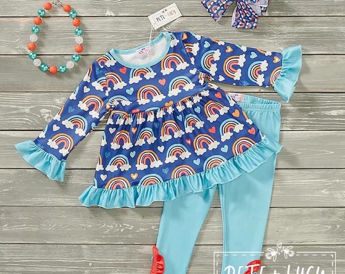 Pete + Lucy Rainbows and Clouds Pant Set - Size 4T