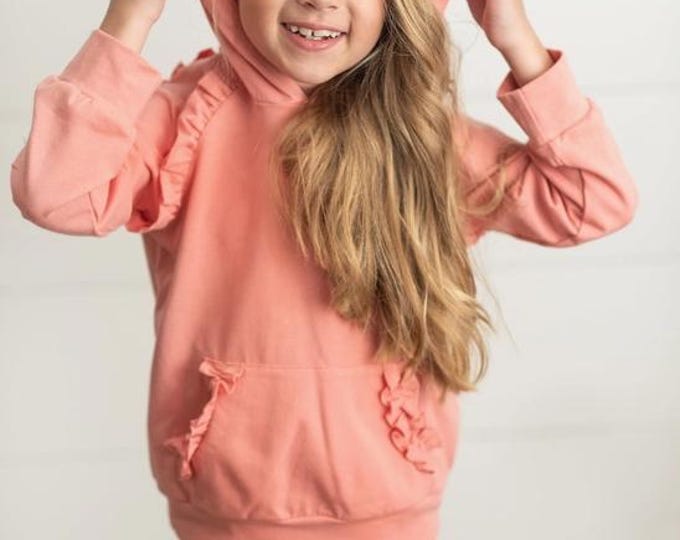 Terra Cotta Ruffle Hoodie and Check Leggings Set