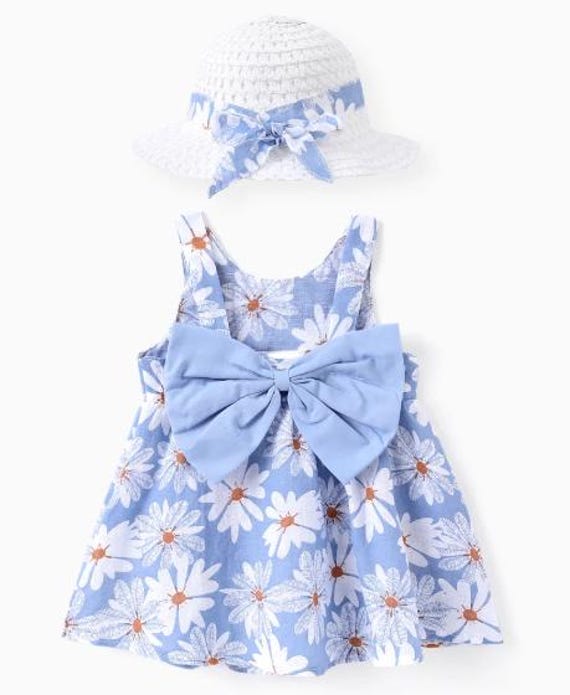 2pcs Baby Girl Little Daisy Bowknot Dress Set with Hat