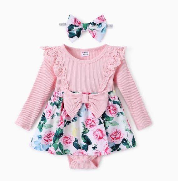 Pink Floral Dress with Matching Headband