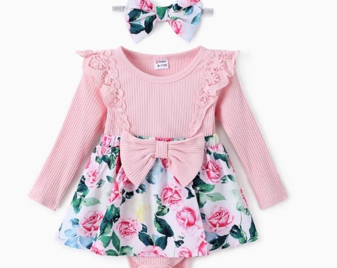 Baby Girl Pink Floral Dress with Matching Headband