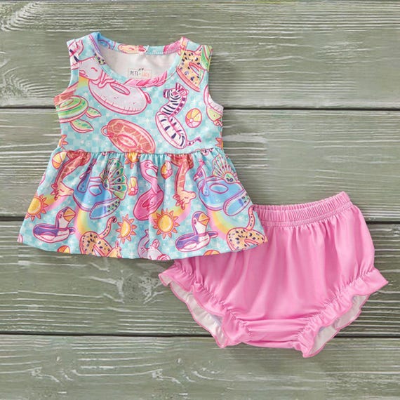 Pete + Lucy Pool Party Baby Girl Summer 2-Piece Romper - Size 6-9M