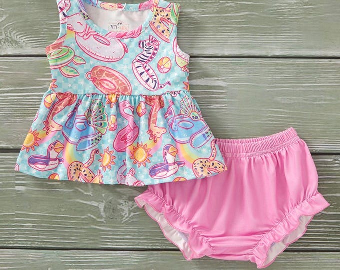 Pete + Lucy Pool Party Baby Girl Summer 2-Piece Romper - Size 6-9M