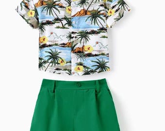 Boys Tropical Print Shirt and Shorts Set