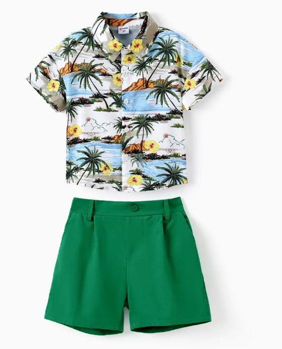 Boys Tropical Print Shirt and Shorts Set