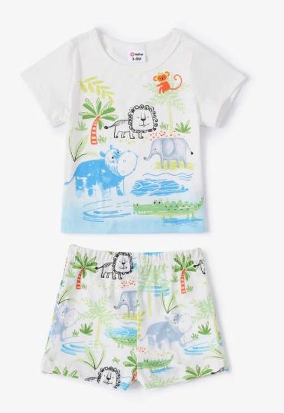2pcs Baby Boy Childlike Animal Pattern Tee and Shorts Set