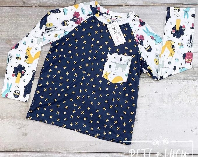 Forest Friends Boys Raglan Long Sleeve Animal Print Shirt (3T)