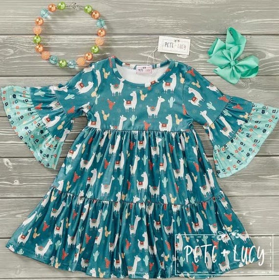 Pete + Lucy Floral Llama Print Dress - Size 2T
