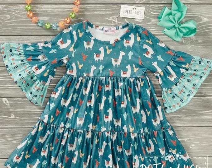 Girls Pete + Lucy Floral Llama Print Dress