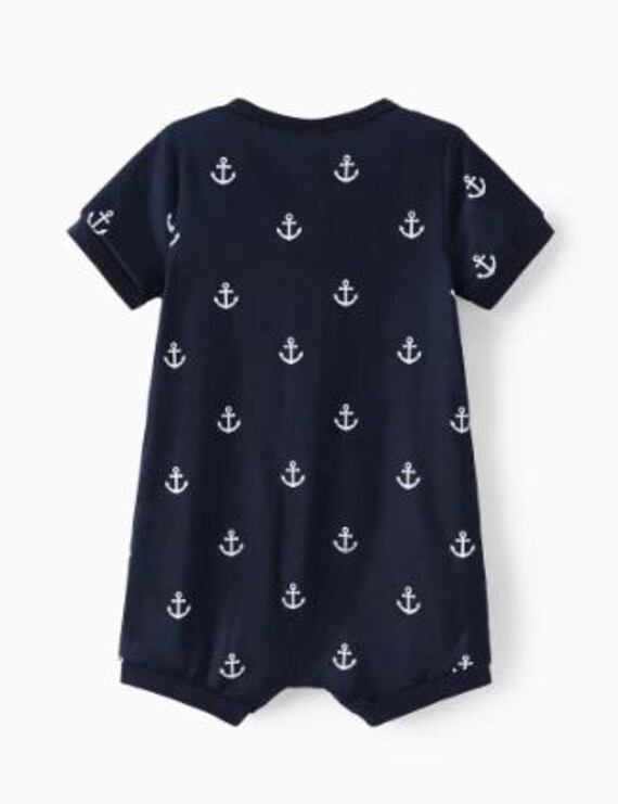 Baby Boy Anchor Print Short-sleeve Snap Romper