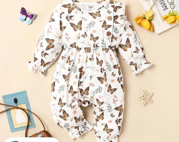 Baby Girl Butterfly Print Jumpsuit Size 9-12
