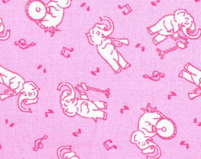 Henry Glass Nana Mae VI Musical Elephants - Pink Continuous Cuts of Quilter's Cotton 30's Print Fabric by the Yard