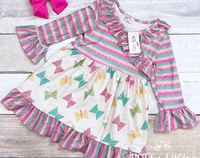 Baby Girl Pete + Lucy Fly Like a Butterfly Long Sleeve Dress