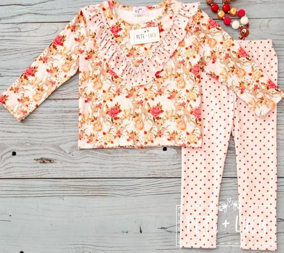 Pete + Lucy Deer and Roses Legging Set - Size 2T