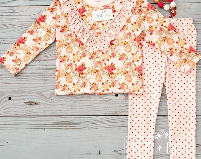 Girls Pete + Lucy Deer and Roses Pant Set - Size 2T