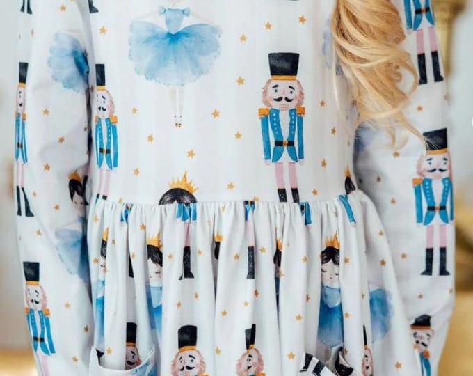 Waltz of the Nutcracker Long Sleeve Twirl Dress with Pockets