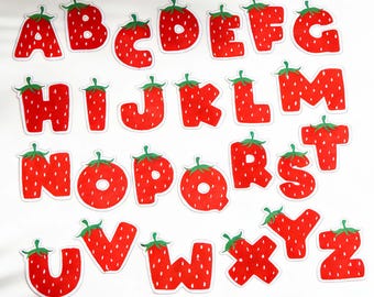 Cute Strawberry Embroidered Letter Patches, 26 Alphabet Iron-On Patches, Kawaii Fruit Badge for Bags Jackets Shirts, DIY Craft Decor