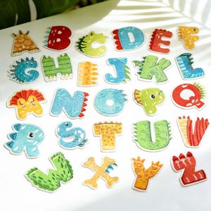 Dinosaur Embroidered Letter Patches, Cute Cartoon Dino Alphabet Iron-On Patches, 26 ABC Badge for Kids Clothes Bags Jackets, DIY Craft Decor
