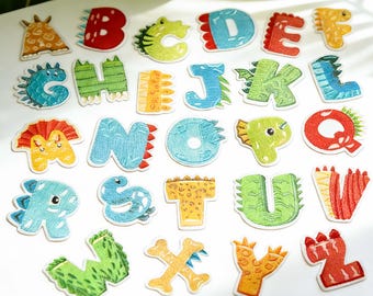 Dinosaur Embroidered Letter Patches, Cute Cartoon Dino Alphabet Iron-On Patches, 26 ABC Badge for Kids Clothes Bags Jackets, DIY Craft Decor