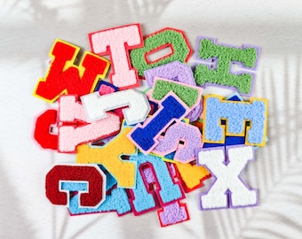 Vibrant Color Block Chenille Letter Patch, Large Iron-On Alphabet Badge, Bold Embroidered Initial for Jackets Bags Shirts DIY Craft