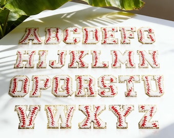 Baseball Embroidered Letter Patches, Sport Alphabet Iron-On Patches, 26 ABC Badge for Jackets Bags Shirts, DIY Craft Decor