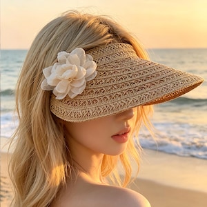 French Floral Visor Hat, Womens Sun Protection Cap, Open Top Beach Hat, Adjustable Summer Sun Hat, Vacation Resort Visor, Outdoor Travel Hat