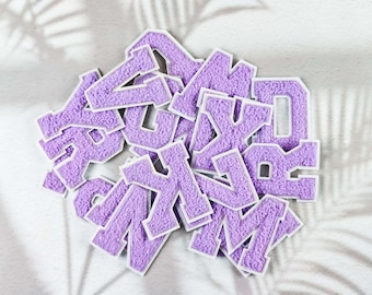 Chenille Purple Letter Patch, Large Alphabet Iron-On Patch, Bold Violet Initial Embroidery Badge for Jacket Bag Shirt, DIY Crafts